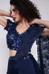 Navy Embellished Drape Saree