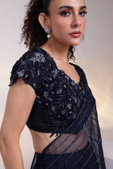 Starfall Navy Ruffle Saree-Gown