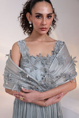 Grey Petal Embroidered Gown