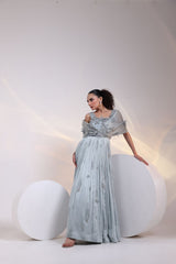 Grey Petal Embroidered Gown