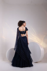 Starfall Navy Ruffle Saree-Gown