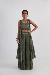 Olive printed cape set