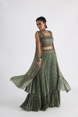 Olive printed cape set