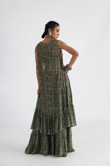 Olive printed cape set