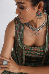 Olive printed cape set