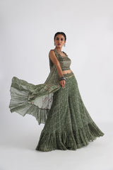 Olive printed cape set