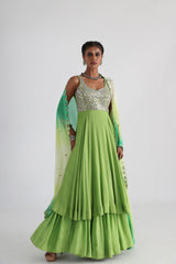 Green mirrorwork anarkali
