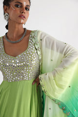 Green mirrorwork anarkali