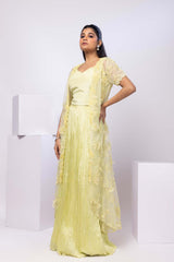 Lime yellow wildflower jacket and drape skirt set