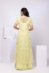 Lime yellow wildflower jacket and drape skirt set