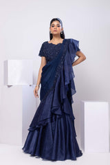 Nova Blue Drape Saree Set