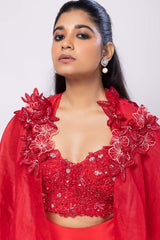 Scarlet Glow Cape and Drape Skirt Set