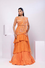 Crystal Orange Lehenga Set