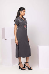 Charcoal Bloom Polo Dress
