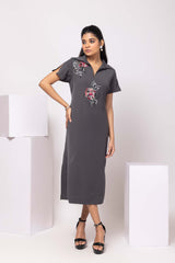 Charcoal Bloom Polo Dress