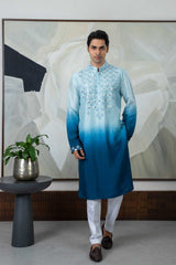 Ombre blue rexin kurta set