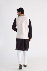 Off white nehru and brown kurta set