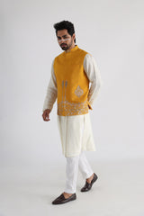 Ruakh yellow embroidered nehru