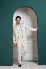 Regal Ivory Layered Kurta Jacket Ensemble