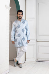 Regal Sky Blue Embroidered Mens Kurta Set