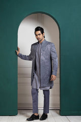 Silver Intricate Embroidered Sherwani and Kurta Set