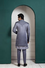Silver Intricate Embroidered Sherwani and Kurta Set