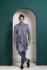 Silver Intricate Embroidered Sherwani and Kurta Set