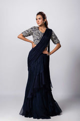 Navy Siana Drape Saree Set