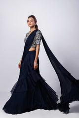 Navy Siana Drape Saree Set