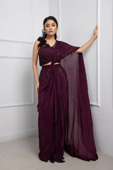 Orchid Plum Drape Saree Set