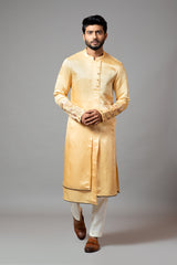 Assymetric Double Panel Kurta With Embroidered Sleeve And Pant Pajama Set