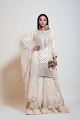 Ivory Mirrorwork Sharara Set