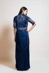 Navy Blue Long Jacket Set