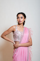 Blush Pink Drape Saree Set