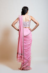 Blush Pink Drape Saree Set