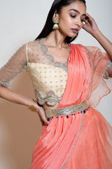 Peach Ruffle Drape Lehenga Saree
