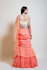 Peach Ruffle Drape Lehenga Saree