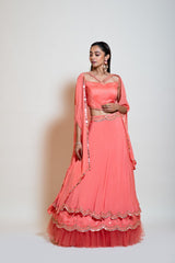 Peach Mirror Lehenga Set