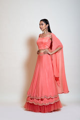 Peach Mirror Lehenga Set