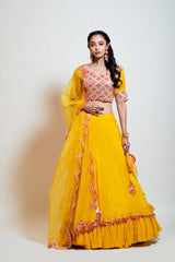 Chrome Yellow Double Layered Mirror Lehenga set