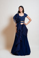 Navy Blue Ruffle Lehenga Set