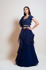 Navy Blue Ruffle Lehenga Set
