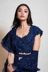 Navy Blue Ruffle Lehenga Set