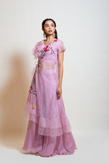 Lavender Ruffle Blouse Pant Set.