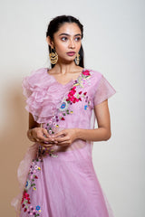 Lavender Ruffle Blouse Pant Set.