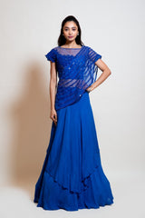 Electric Blue Cape Lehenga Set