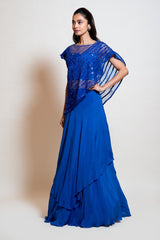 Electric Blue Cape Lehenga Set