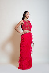 Fuchsia Rose Pink Sharara Saree Set