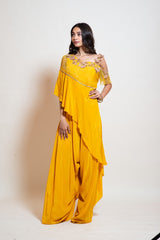 Canary Yellow Cowl Jumpsuit with attached Cape