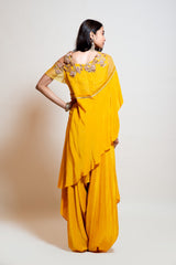 Canary Yellow Cowl Jumpsuit with attached Cape